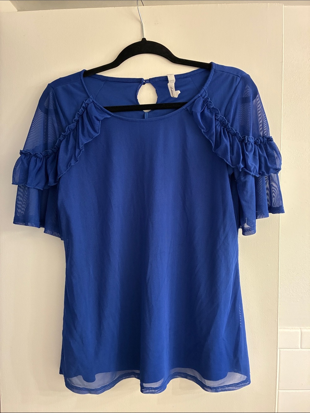 NY Collection Royal Blue Ruffle Sleeve Blouse